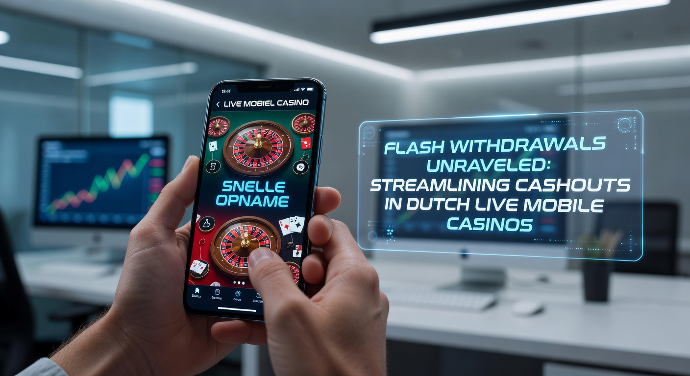 Smartphone met live casino app en flash withdrawal icoon op scherm, symboliserend snelle uitbetalingen in Nederlandse mobiele gokomgevingen