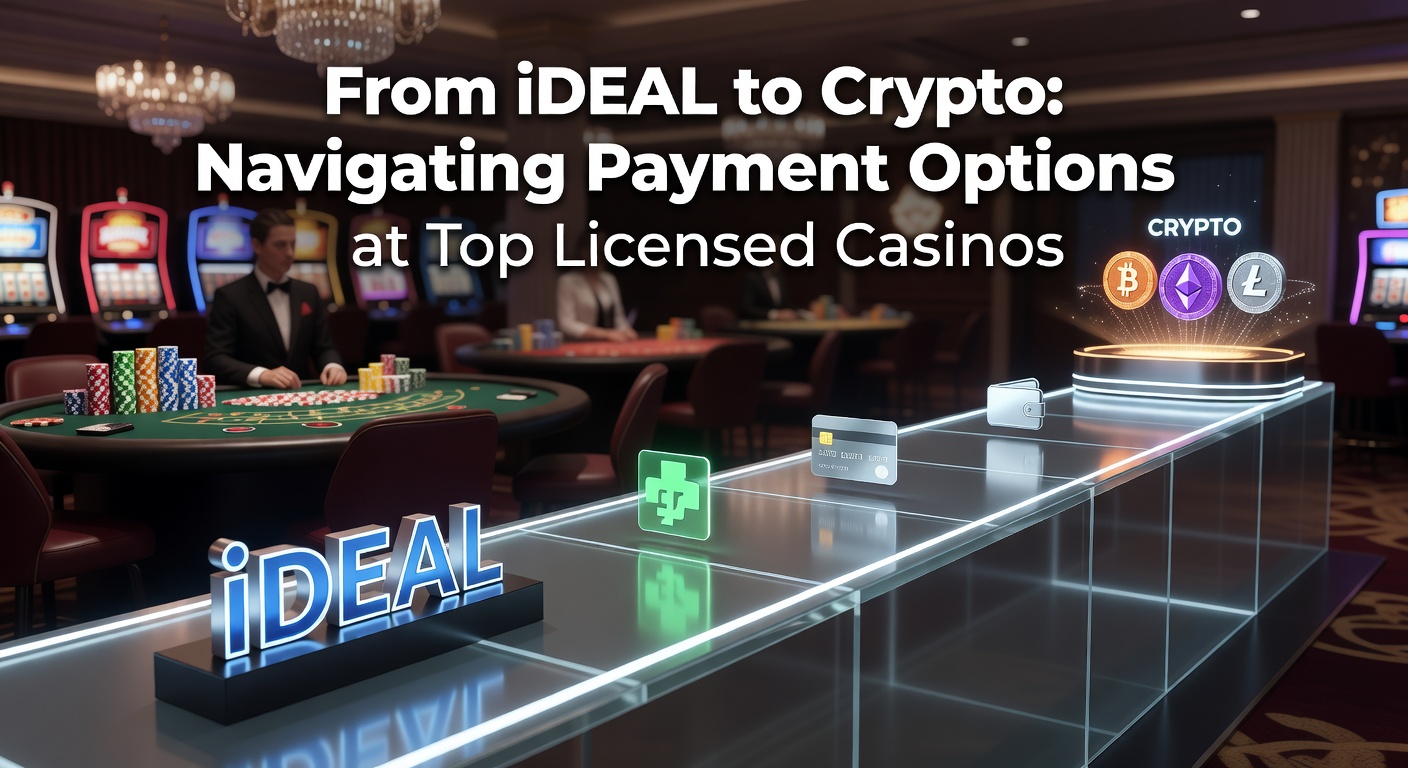 Overzicht van diverse betaalopties zoals iDEAL en cryptocurrency in een online casino interface, met focus op beveiligde transacties en snelheid