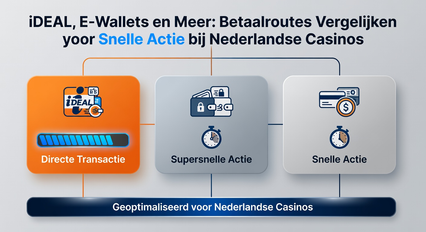Vergelijkende infographic van iDEAL, e-wallets en bankoverschrijvingen, met grafieken over snelheid en kosten bij Nederlandse casinos
