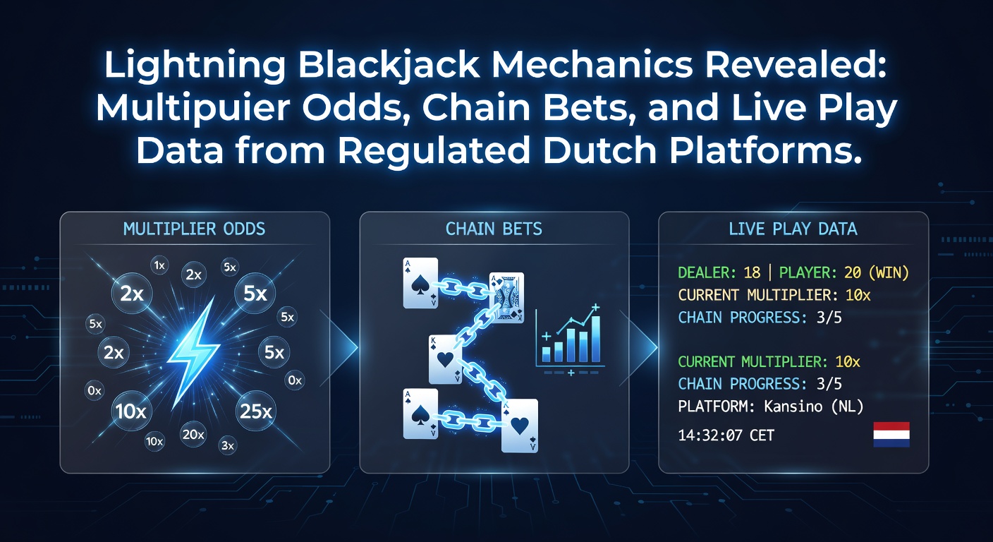 Schermafbeelding van een live Lightning Blackjack-tafel met actieve multipliers en chain bet-opties op een Nederlands platform