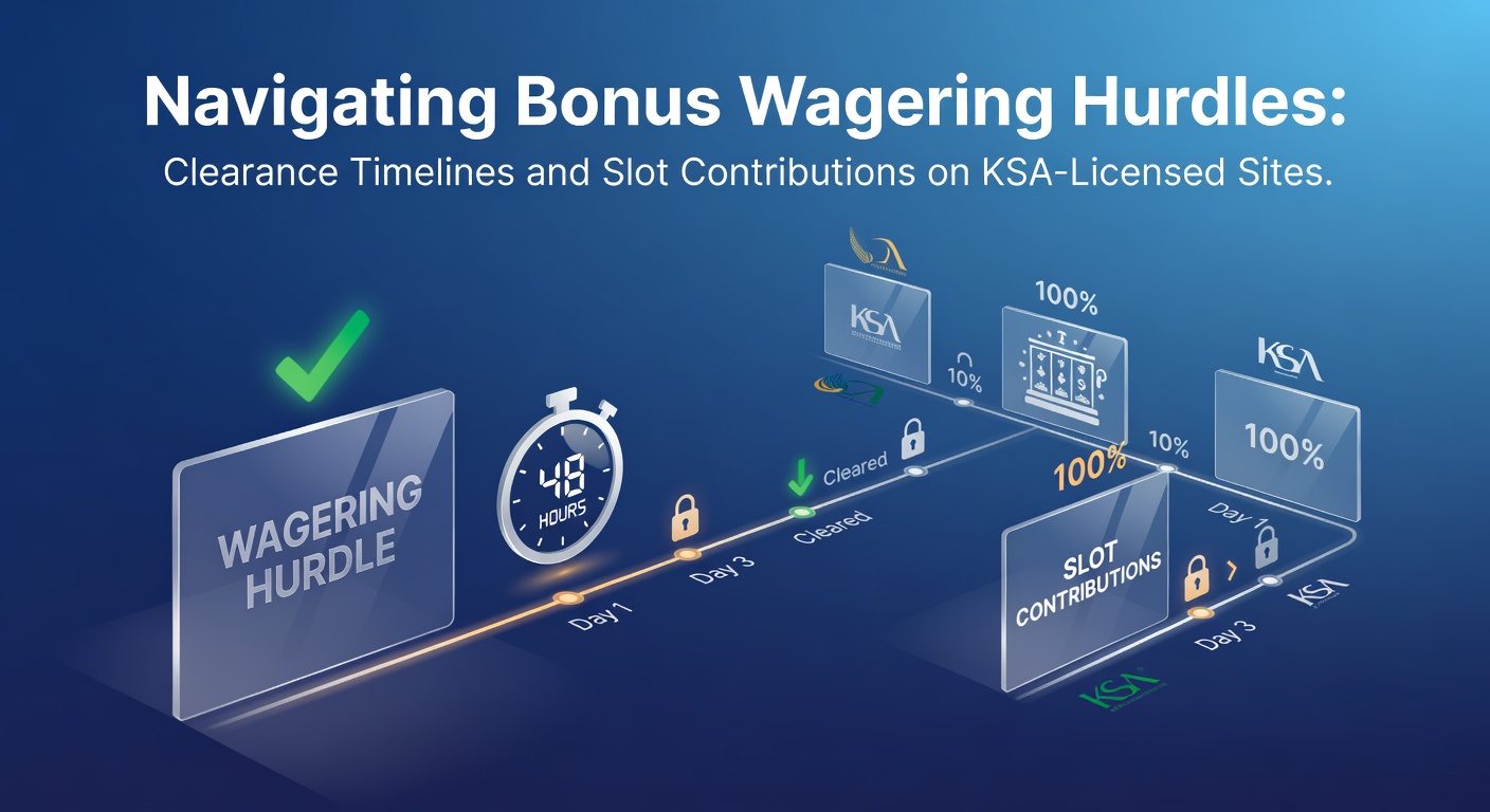 Grafiek met wagering requirements en tijdlijnen bij KSA-casino's, illustrerend bonusclearance en slotbijdragen