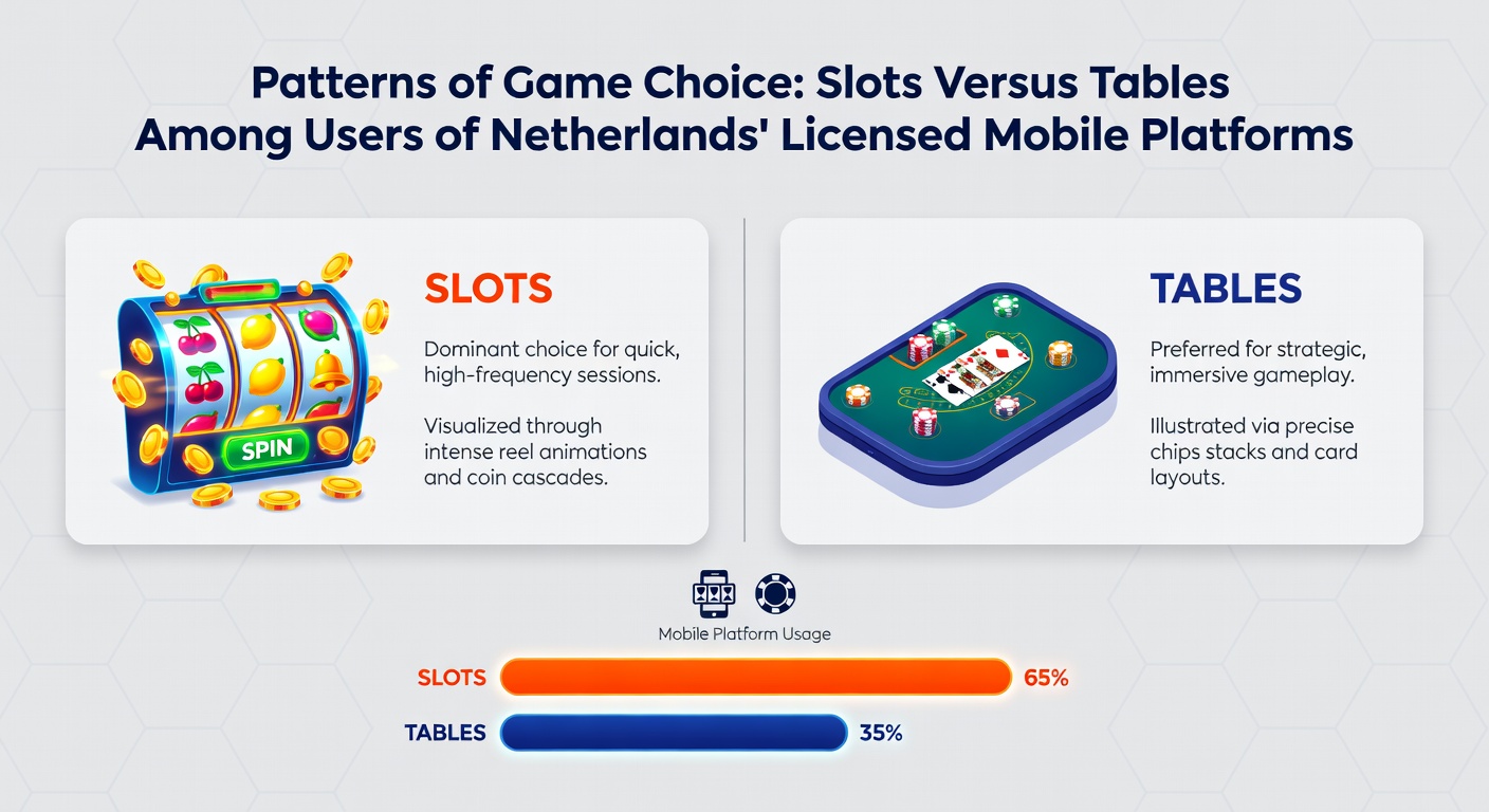Grafiek die de verdeling van spelkeuzes toont tussen slots en tafelspellen op Nederlandse mobiele casino platforms in 2026