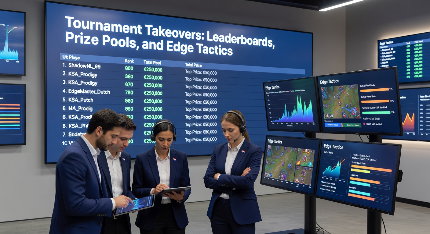 Overzicht van een gigantisch prijsfonds in een toernooi, met breakdowns van winnaars en bedragen op een Nederlands casino-scherm